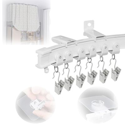 NILZA Bendable Curtain Track Self Adhesive Ceiling Curtain Track, Curtain Rail Ceiling Mount Wall Mount Ceiling Track Set, Curtain Track System with Curtain Clips (Color : Wall Mount, Size : 100cm/3