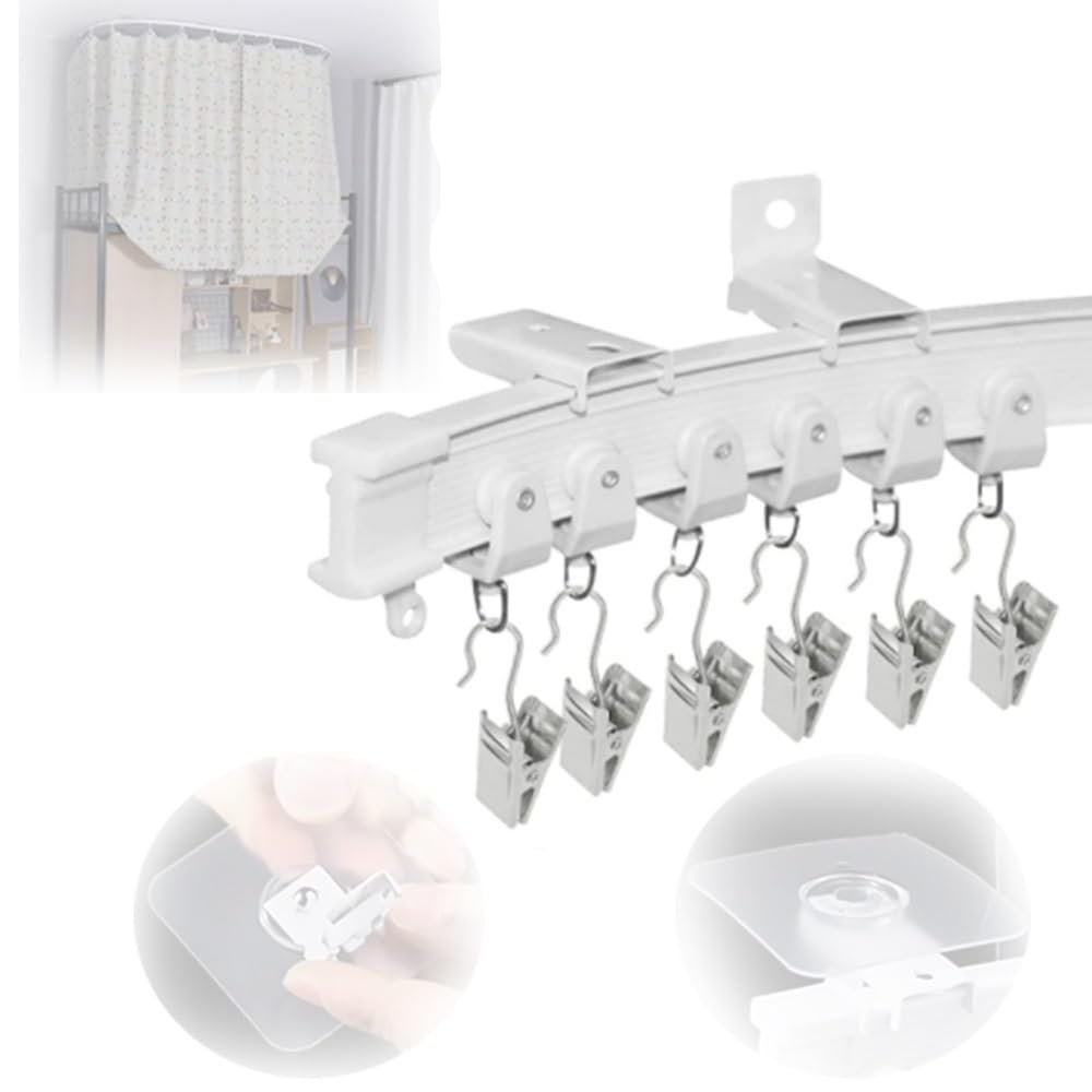 NILZA Bendable Curtain Track Self Adhesive Ceiling Curtain Track, Curtain Rail Ceiling Mount Wall Mount Ceiling Track Set, Curtain Track System with Curtain Clips (Color : Wall Mount, Size : 100cm/3