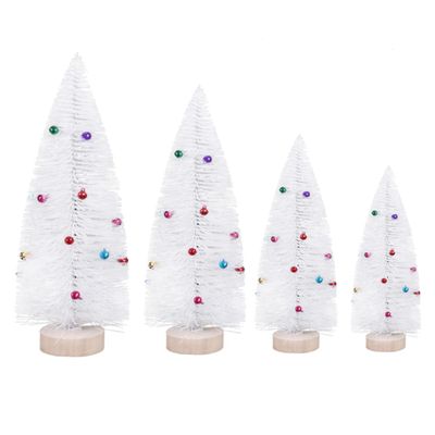 15cm Mini White Pine Tree Model with Bell, Wooden Stand Desktop