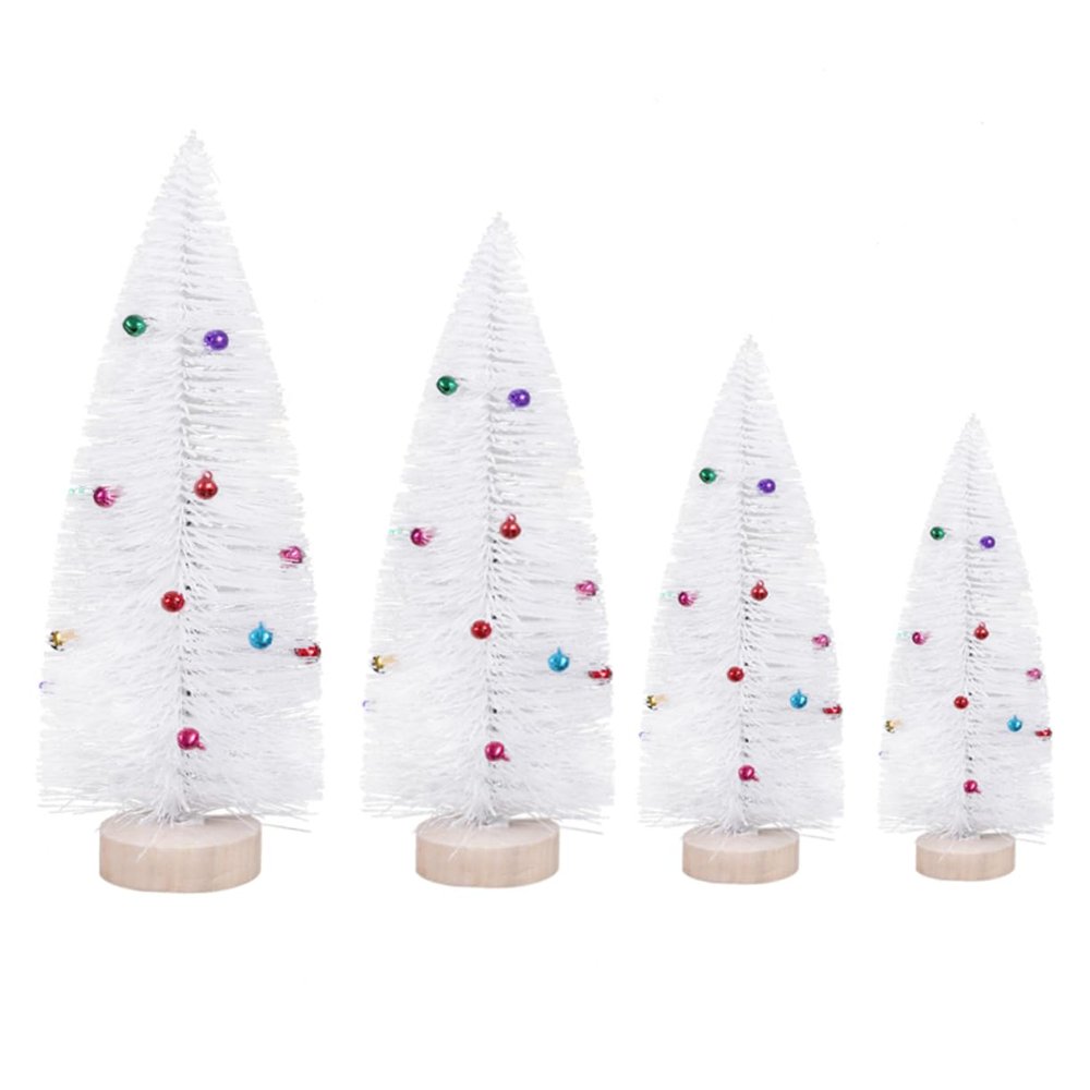 15cm Mini White Pine Tree Model with Bell, Wooden Stand Desktop