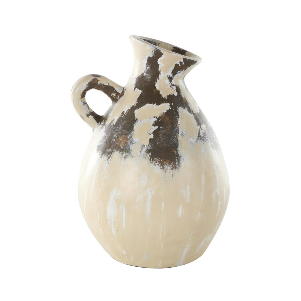 Deco 79 Ceramic Decorative Vase Antique Style Pot Centerpiece Vase with Curved Handle, Flower Vase for Home Decoration 11" x 12" x 17", Cream