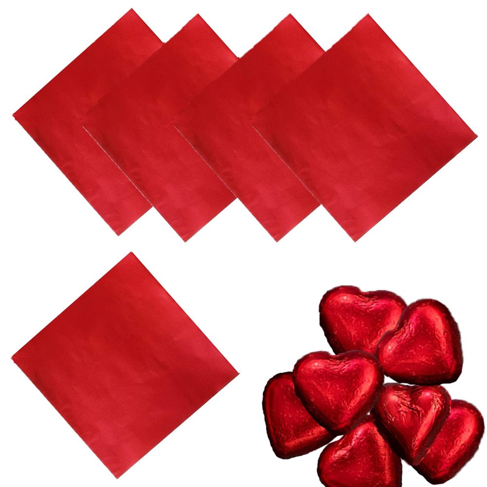 Copzievkae 100PCS Foil Candy Wrappers, 6 x 6 Inch Candy Wrappers, Red Foil Candy Wrapper for Chocolate Bar Wrappers for DIY Candies, Chocolate, Cake (Red)