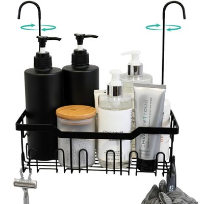 Heavy-Duty Black Hanging Shower Caddy with Rotatable Hooks and Adhesives - Rust-Proof 304 Stainless Steel - Bathroom Caddy for Organizing Your Shower Essentials