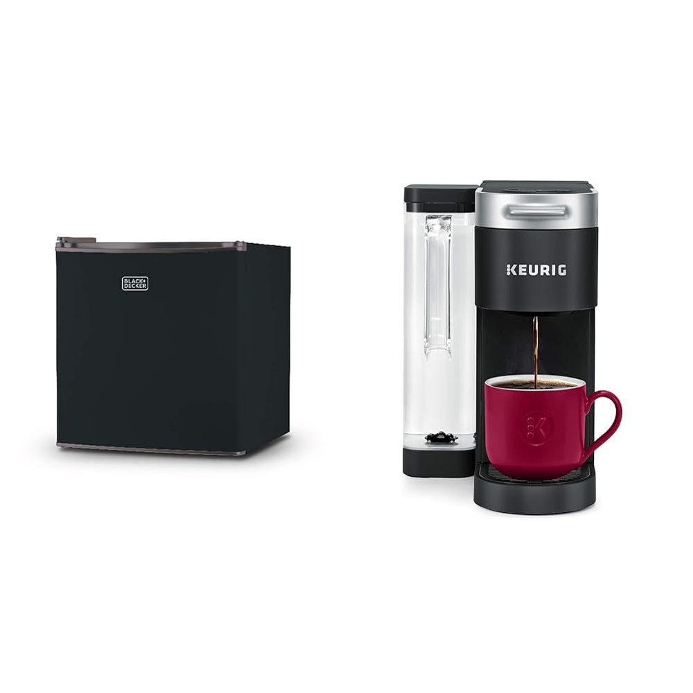 BLACK+DECKER BCRK17B Compact Refrigerator Energy Star Single Door Mini Fridge with Freezer, 1.7 Cubic Feet, Black & Keurig K-Supreme Single Serve K-Cup Pod Coffee Maker, MultiStream Technology, Black