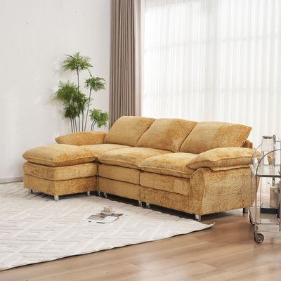 101"Sectional Sofa, Convertible L Shaped 3-Seat Sofa Couch with Chaise Pedal Sectional Couches,Comfy Polyester Upholstered Sofa Sleeper for Living Room,Apartment, Studio, Office (Orange)