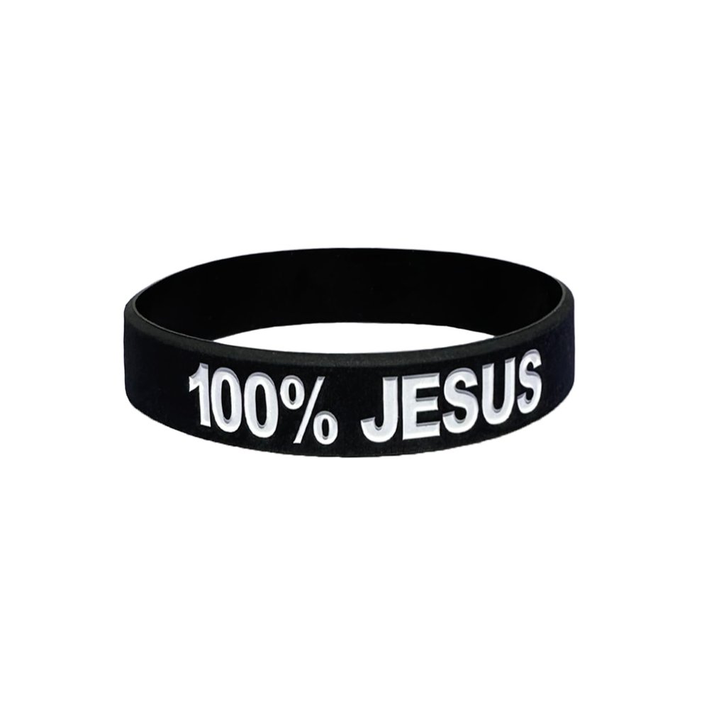 B3 U ATHLETICS 100% Jesus Sports Silicone Wristband Soccer Ftbol Football Motivational Fitness Stretch Black White Glow in Dark Unisex Adults Teens 1 3 5 10 15 Pack (1 Black Wristband)