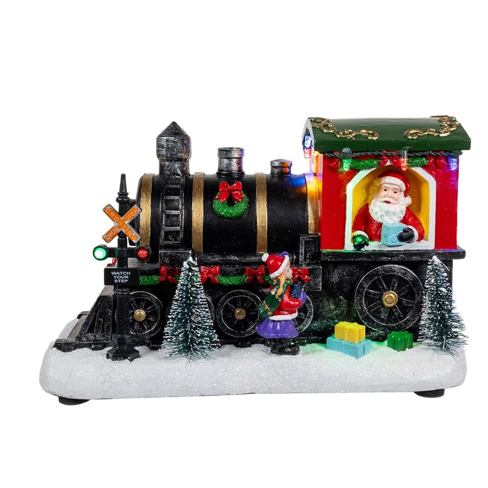 Kurt Adler 5.3-inch Battery Operated Lighted Musical Santa Train Table Piece