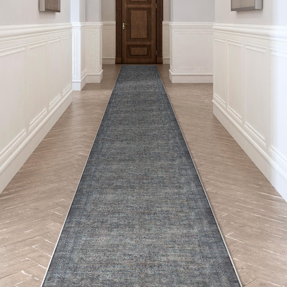 Well Woven Custom Size Hallway Stair Runner - Choose Length - Juliette Flatweave No-Pile Oriental Blue (31 in x 21 ft) Long Rug