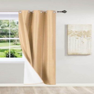 1 Piece Lined Faux Silk 100% Blackout Window Panel Curtain Thermal Silver Grommets Living/Room Bedroom/Home Decor 35" Width x 95" Length Noa (Gold)