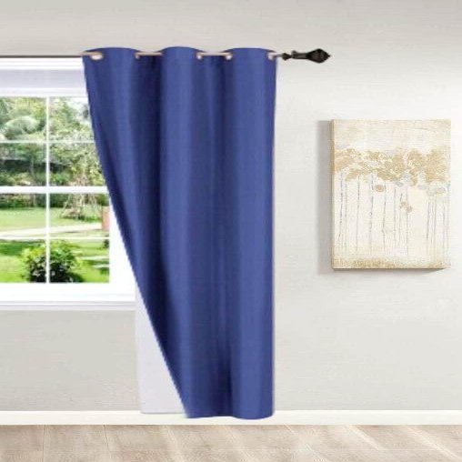 1 Piece Lined Faux Silk 100% Blackout Window Panel Curtain Thermal Silver Grommets Living/Room Bedroom/Home Decor 35" Width x 95" Length Noa (Royal Blue)