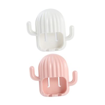 Ciieeo 2pcs Cactus Shape Brush Holder Wall Mount Toothbrush Racks Towel Storage Rack No Needed