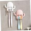 Ciieeo 2pcs Cactus Shape Brush Holder Wall Mount Toothbrush Racks Towel Storage Rack No Needed view 3