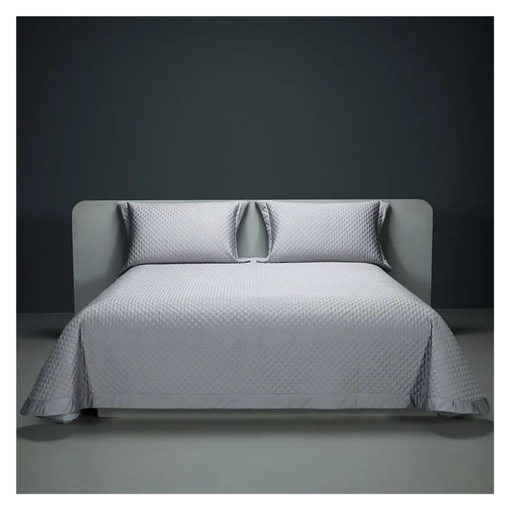Zixmix 1200TC Cotton King Bedspread White/Grey Plain Premium Cotton Diamond Quilted Bedspread Size (96 x 106in) Pillowcases (19X30in),Bedding