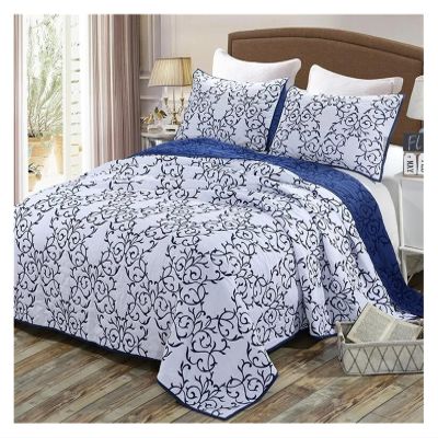 Zixmix Reversible 100% Cotton Quilted 3-Piece Beige/Blue Chic Embroidery Elegant Quilt Set with Pillow Shams Soft Bedspread&Coverlet,Bedding