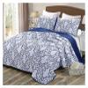 Zixmix Reversible 100% Cotton Quilted 3-Piece Beige/Blue Chic Embroidery Elegant Quilt Set with Pillow Shams Soft Bedspread&Coverlet,Bedding view 1