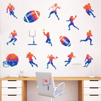 WOYINIS Watercolor Football Player Wall Stickers Rugby Wall Decals Peel and Stick Sport Wall Decor Stickers for Boys Teens Bedroom Playroom Classroom Decoration
