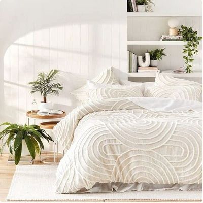 DecorAvenue 100% Cotton Hand Tufted Textured Duvet Cover Boho Bedding Comforter Cover Set of 3 Pieces with Corner Ties & Zip Closures(Off White/Creame (Design 3),Twin XL 59" x 102")