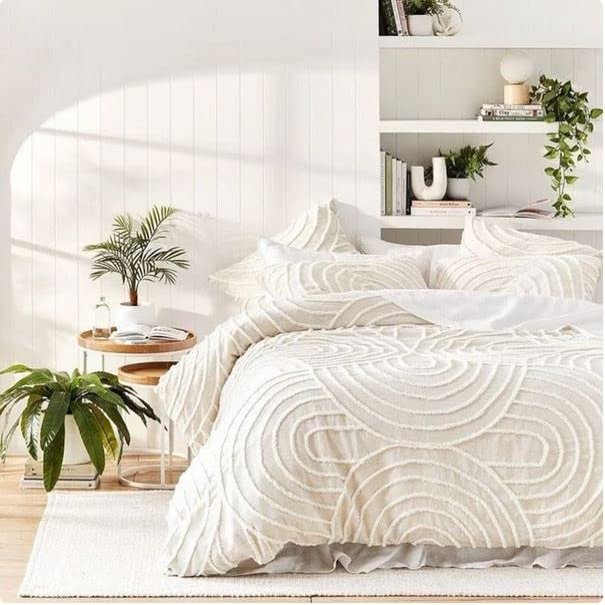 DecorAvenue 100% Cotton Hand Tufted Textured Duvet Cover Boho Bedding Comforter Cover Set of 3 Pieces with Corner Ties & Zip Closures(Off White/Creame (Design 3),Twin XL 59" x 102")