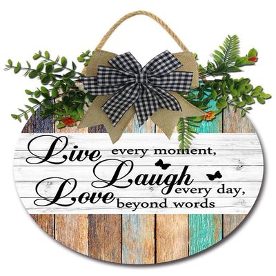 FemiaD Live Love Laugh Sign Rustic Wood Sign Wall Decor Farmhouse Wreath Wall Decor 12inch Round Wooden Hanging Housewarming Home Decor for Home Office Living Room