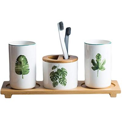 Bathroom Vanity countertop Set Ceramics Toothbrush Holders Cups Tumblers Brushing Cup Container Couple Toothpaste Holder Bathroom Accessories Suitable for Family Hotel Bathroom