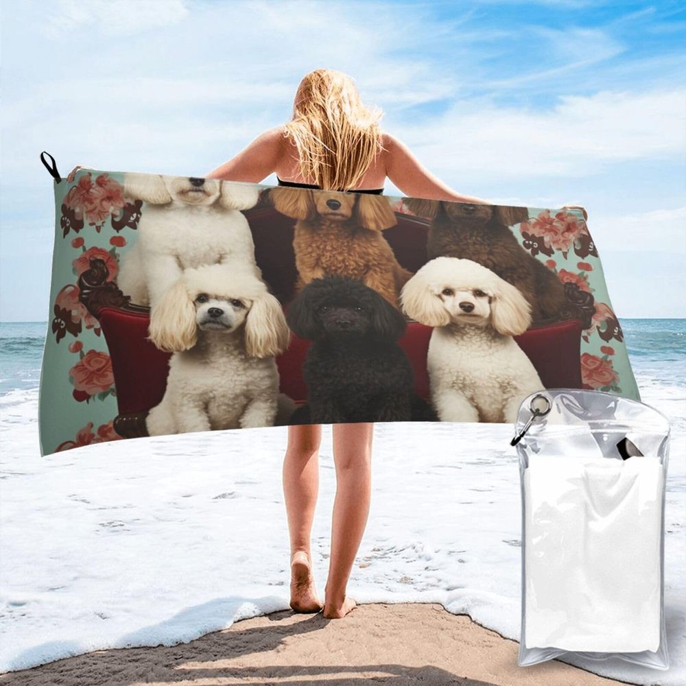 LZQPOEAS Poodles Dogs Print Beach Towel Microfibe Bath Towel Men & Women Super Absorbent Quick Drying Towels Extra Large Beach Blanket for Pool Bathroom Travel Hotel