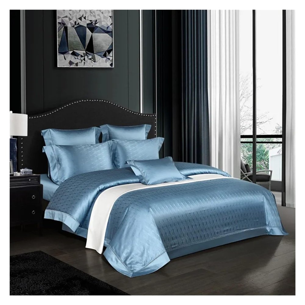 ADovz Blue Luxury Duvet Quilt Cover Boho Jacquard Bedding Set 1000TC Egyptian Cotton Sateen Vibrant Bedding Set Bed Sheet Pillowcase,Bed Sheets