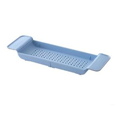 Household Extendable Bathroom Shelf Shower Tray Shower Room Bathtub Rack Towel Wine Bookshelf Storage Organization Accessories (Color : D) (Blue)