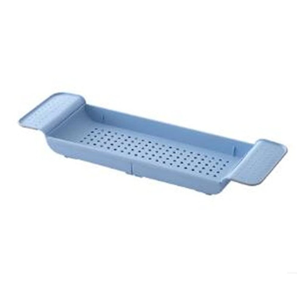 Household Extendable Bathroom Shelf Shower Tray Shower Room Bathtub Rack Towel Wine Bookshelf Storage Organization Accessories (Color : D) (Blue)
