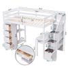 Jintop Twin Size Loft Bed with 4 Storage Drawers and Desk,Bedroom Wooden Bed Frame W/Shelves & Stairs,No Box Spring Required,Slat Support,for Kid Boy Girl,White view 2