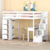 Jintop Twin Size Loft Bed with 4 Storage Drawers and Desk,Bedroom Wooden Bed Frame W/Shelves & Stairs,No Box Spring Required,Slat Support,for Kid Boy Girl,White view 3