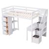 Jintop Twin Size Loft Bed with 4 Storage Drawers and Desk,Bedroom Wooden Bed Frame W/Shelves & Stairs,No Box Spring Required,Slat Support,for Kid Boy Girl,White view 4