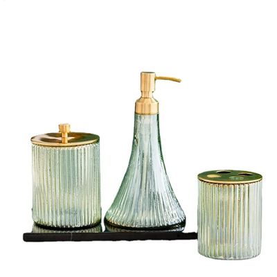 Glass Bathroom Set Home Soap Dispenser and Toothbrush Holder Set Wash Kit Hotel Bathroom Accessories Gift (D As Shown)