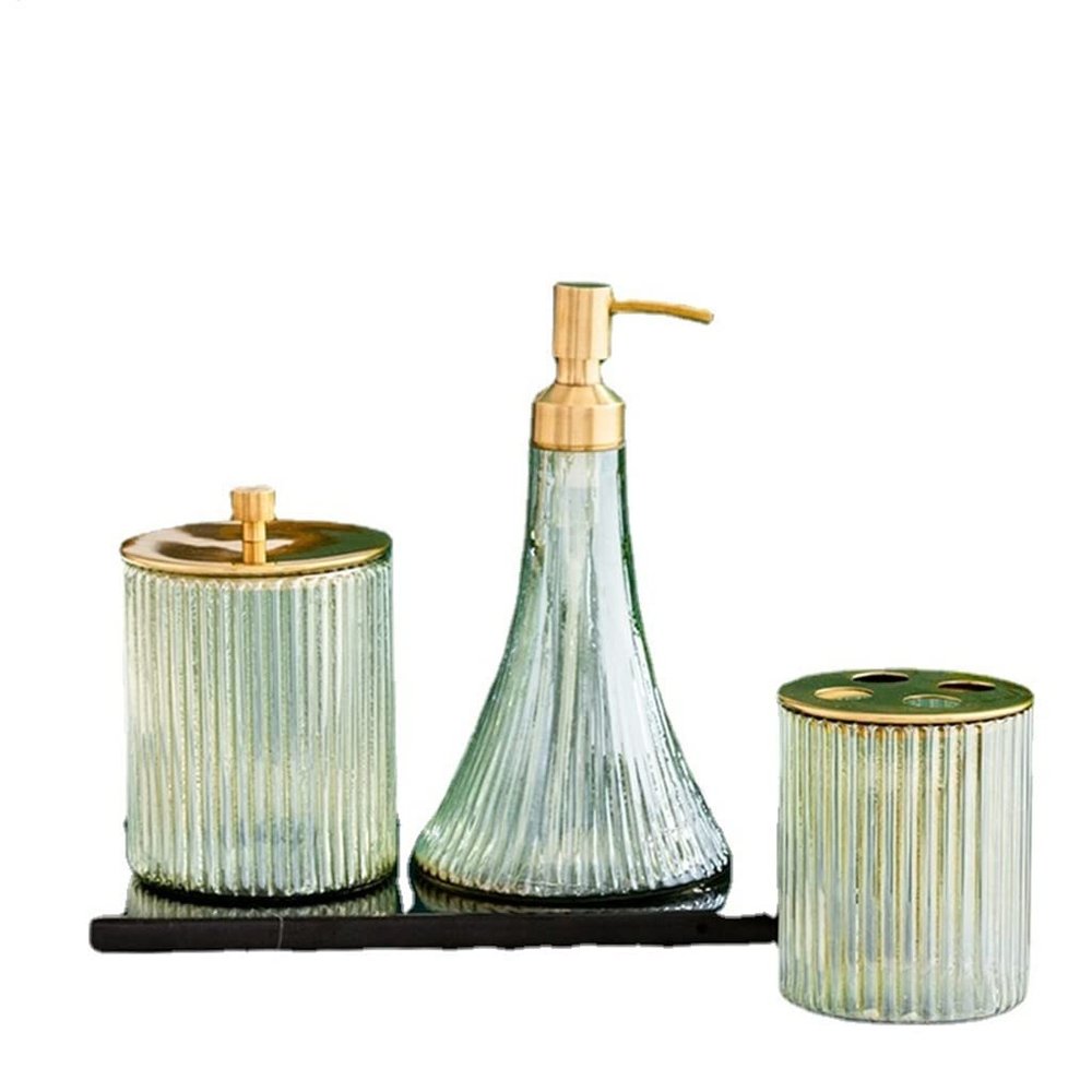 Glass Bathroom Set Home Soap Dispenser and Toothbrush Holder Set Wash Kit Hotel Bathroom Accessories Gift (D As Shown)