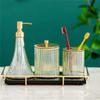 Glass Bathroom Set Home Soap Dispenser and Toothbrush Holder Set Wash Kit Hotel Bathroom Accessories Gift (D As Shown) view 3