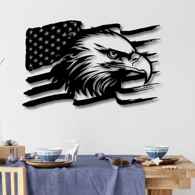 American Eagle Metal Wall Art - Large US Eagle Wall Sign, Independence Day Flag Wall Decor (48x30inches / 121x76cm, Style 2)