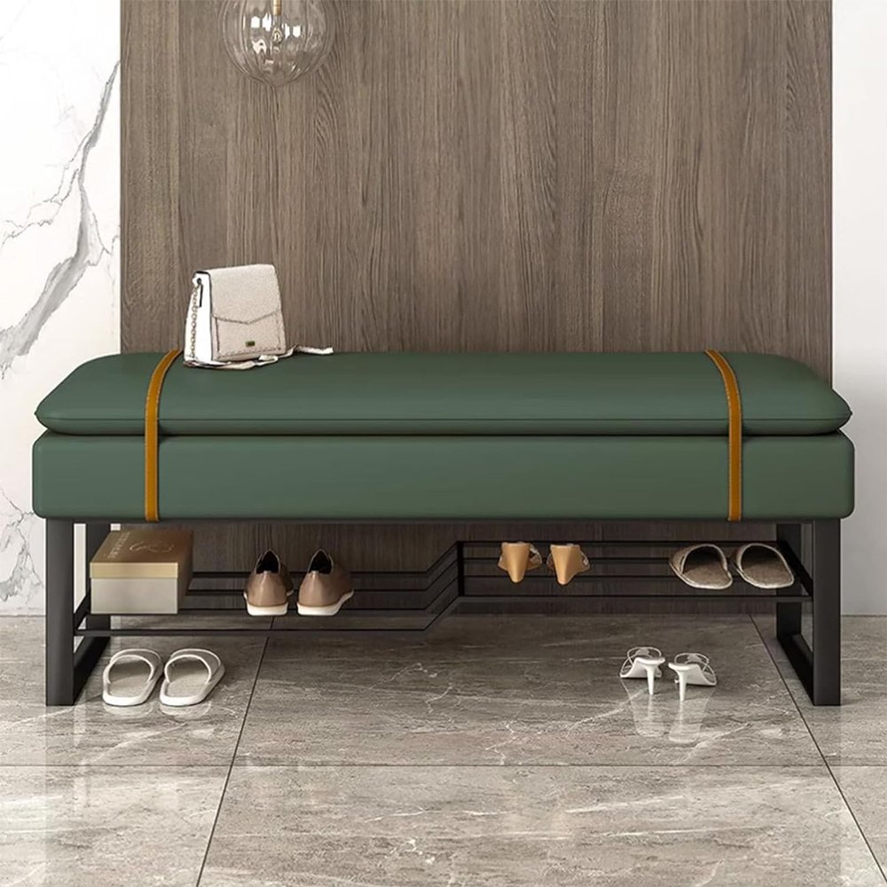 YIYHFKM 2-Tier Shoe Storage Bench for Entryway Shoe Stool Modern Entryway Bench Storage Organizer with Cushion Household Shoe Storage Bench with Metal Frame Entryway, Dining Room, 300LB