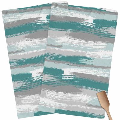 Abstract Art Kitchen Towels,Absorbent Microfiber Kitchen Dish Hand Tea Bath Towel,Quick Dry Cleaning Cloth Dishclothes Decorative Sets, Contemporary Tainted Teal Grey White Painting (2-PC, 18x28)