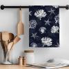 Abstract Coral Kitchen Towels,Absorbent Microfiber Kitchen Dish Hand Tea Bath Towel,Quick Dry Cleaning Cloth Dishclothes Decorative Sets, Minimalist Geometric Starfish Conch Navy (2-PC, 18x28) view 2