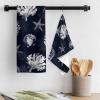 Abstract Coral Kitchen Towels,Absorbent Microfiber Kitchen Dish Hand Tea Bath Towel,Quick Dry Cleaning Cloth Dishclothes Decorative Sets, Minimalist Geometric Starfish Conch Navy (2-PC, 18x28) view 3
