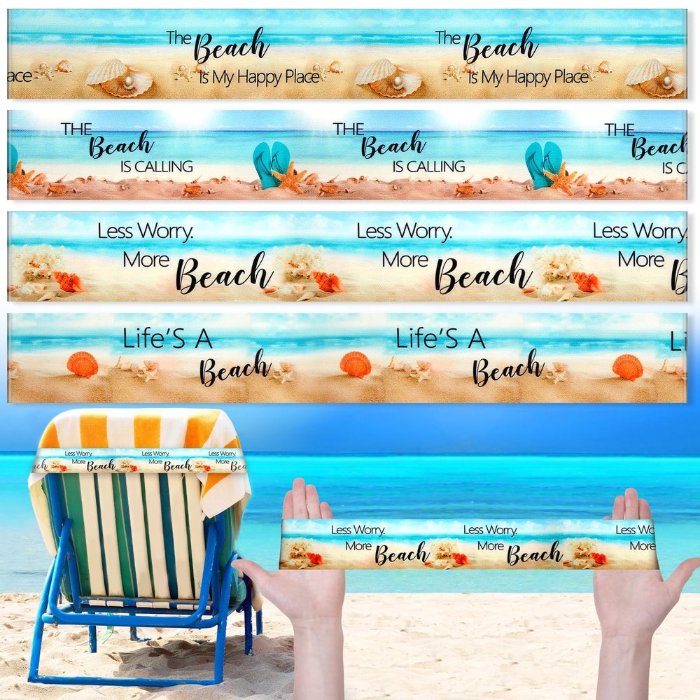 Boao 4 Pcs Large Towel Bands for Beach Chairs 15.75" x 1.97" Cruise Chairs Towel Bands Elastic Windproof Lounge Clips Strap Holder for Summer Pool Hawaiian Accessories Gifts (Seaside)