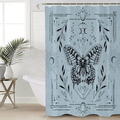 ZOE STORE Shower Curtains for Bathroom Accessories, Blue Butterfly Polyester Fabric Bathtub Curtain with 12 Hooks, Vintage Boho Spring Floral Botancial Waterproof Shower Curtains 72 x 72 Inches