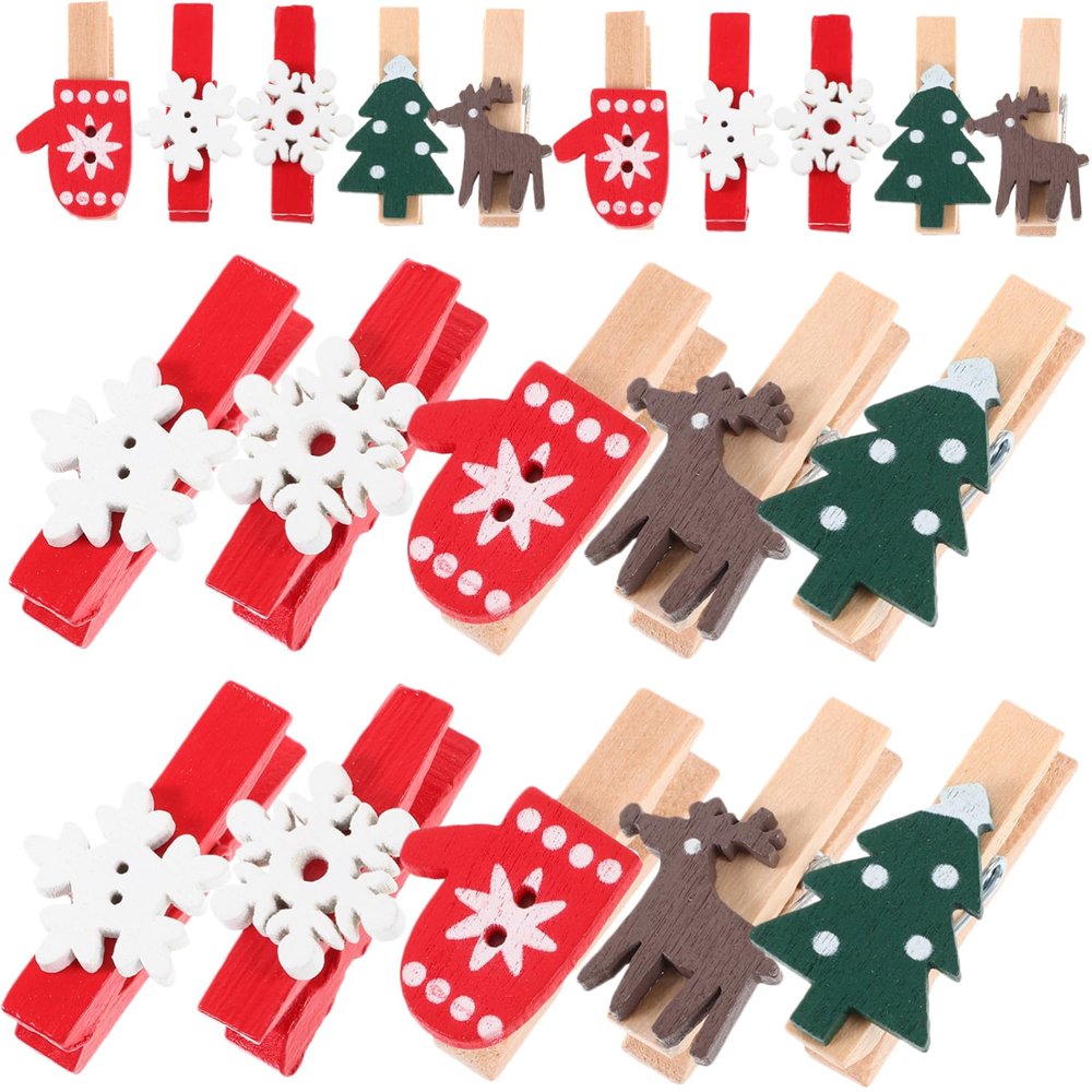 Zerodeko 125pcs Christmas Wooden Clips Photo Holders Light String Tree Clothespins for Holiday Decor Snowflake for Photo Displays and Crafts