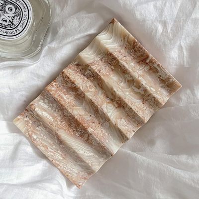 UMEONEVE Natural Luxury Travertine Stone Creative Cave Wave Soap Holder Tray Sink Soap Dish Box Marble Shelf Drainage Bathroom Vanity Decorative (C)