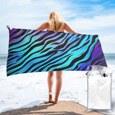 LZQPOEAS Purple Blue Green Camouflage Zebra Stripes Print Beach Towel Microfibe Bath Towel Men & Women Super Absorbent Quick Drying Towels Extra Large Beach Blanket for Pool Bathroom Travel Hotel