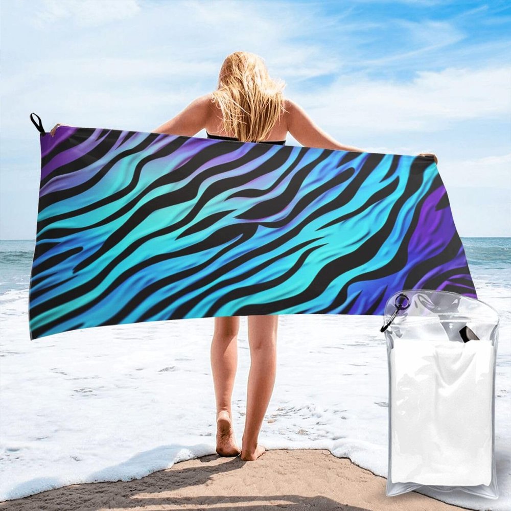 LZQPOEAS Purple Blue Green Camouflage Zebra Stripes Print Beach Towel Microfibe Bath Towel Men & Women Super Absorbent Quick Drying Towels Extra Large Beach Blanket for Pool Bathroom Travel Hotel
