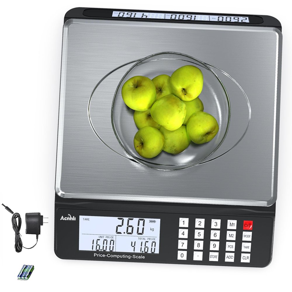 ACNHLI 66LB30KG Price Scale, Calculate The Price, Dual LCD Screen, Stainless Steel Countertop, Piecework and Net Weighing
