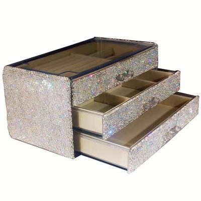 Bestbling Bling Acrylic Jewelry Box with 3 Drawers - Stylish and Protective Jewelry Boxes Organizer for Earring Rings Bangle Bracelet, Velvet Jewelry Display Case Holder Storage (Silver)