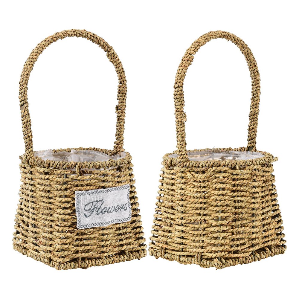 POTRUWE 2 Pack Plant Baskets for Indoor Plants, Picnic Basket with Handle, Flower Girl Basket, Seagrass Flower Plant Pots Cover Storage Basket for Organizing (25 x 13 cm)
