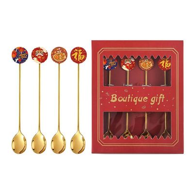 ONUIFIKE Silverware Set, 4/16/24/32 Pieces 304 Stainless Steel Creative Dessert Spoon Coffee Stirring Spoon Gift Box, Cutlery Flatware Set (Color : Gold, Size : 6Set-24Pcs)
