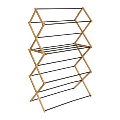 Household Essentials Bamboo Folding Clothes Drying Rack | Large Capacity, 14 Coated Metal Dowels, 28 Feet of Drying Space | Eco-Friendly, Collapsible Indoor Rack for Apartments, Homes & Dorms